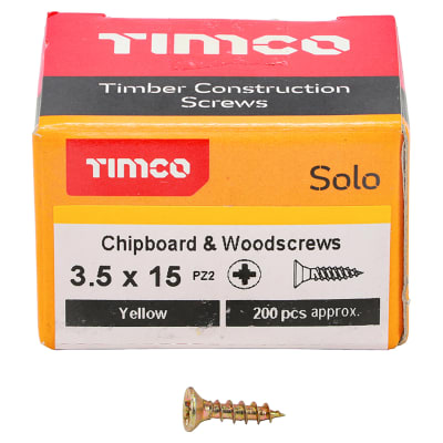 Solo Chippy Pozi Countersunk Wood Screws - 3.5 x 15mm - Yellow Zinc - Pack of 200
