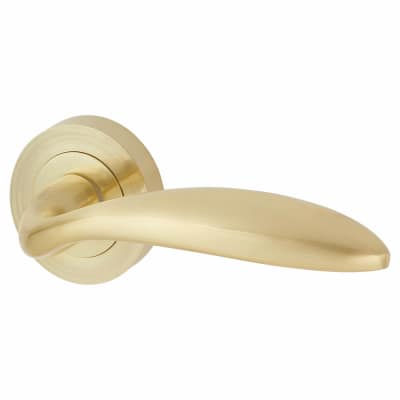 Satin Brass Door Handles on Round Rose - Morgan Range