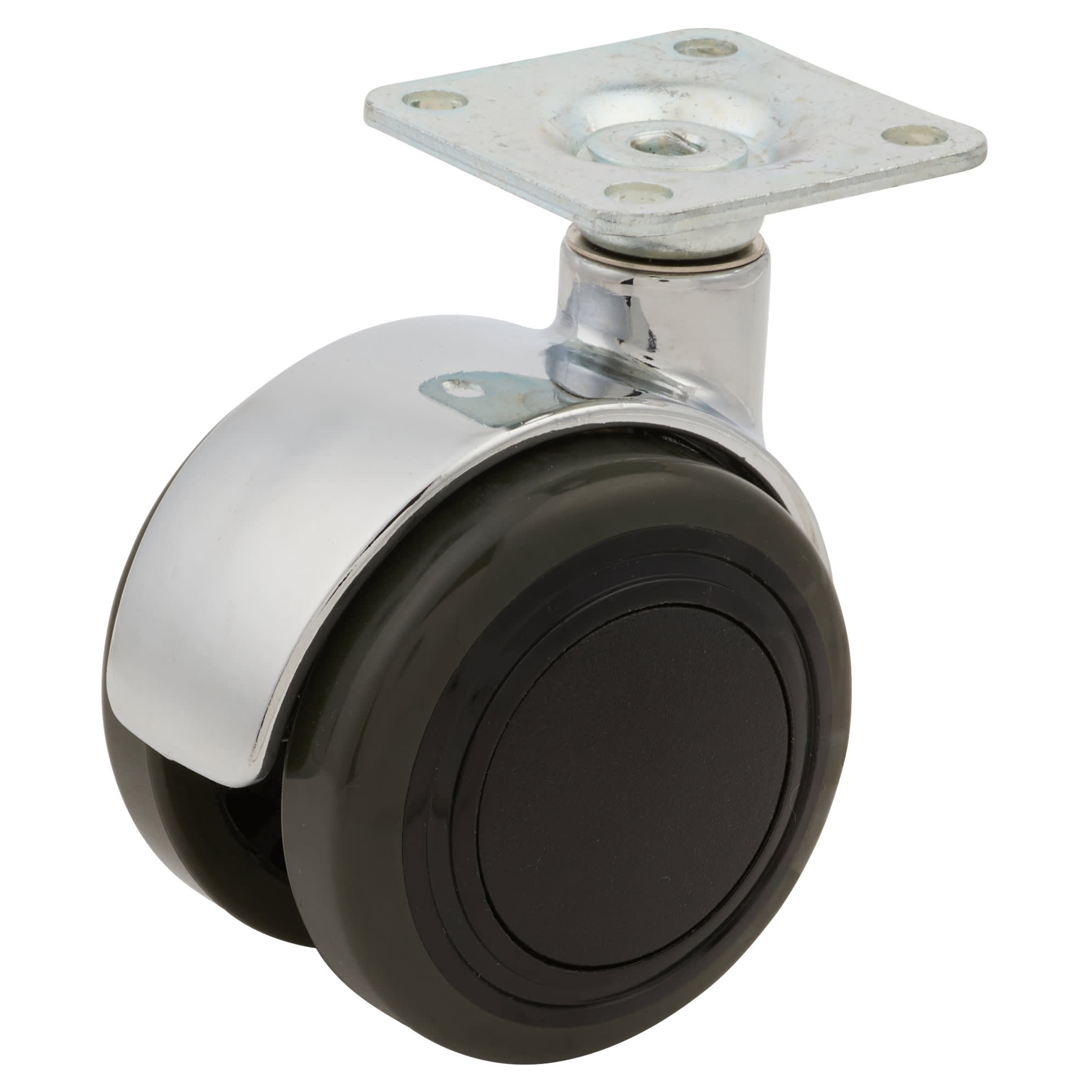 Twin Wheel Furniture Castor - Swivel - 80kg Max Weight - 50mm Diameter - Black