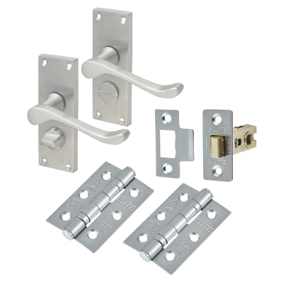 Polished Brass Victorian Scroll Privacy Latch Door Handles Pack - Short Plate