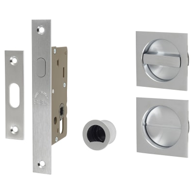 Marcus Square Flush Privacy Handle Set with Lock - Satin Chrome