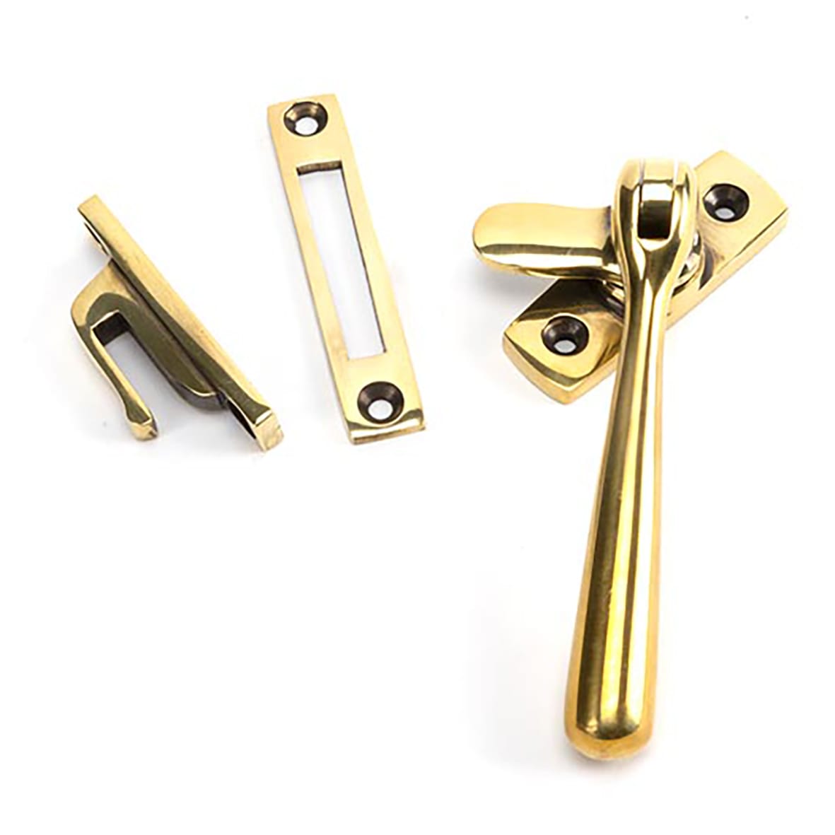 Newbury Locking Mortice & Hook Plate Window Fastener - Reversible - Aged Brass