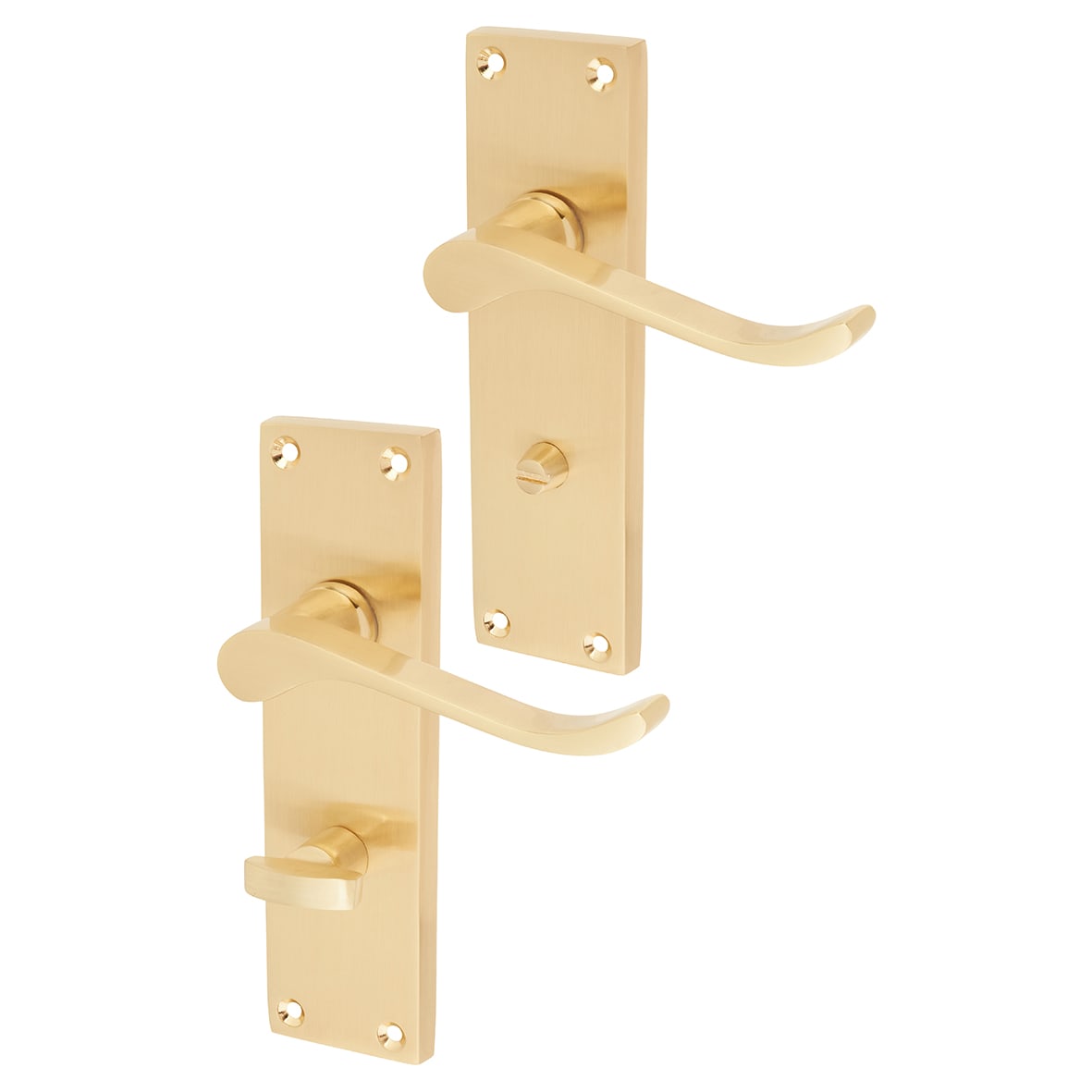 Satin Brass Budget Scroll Bathroom Door Handles - Mia Range - 153 x 42mm