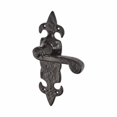 Metalized Antique Black Iron Latch Door Handles - Fleur de Lys - 210 x 55mm