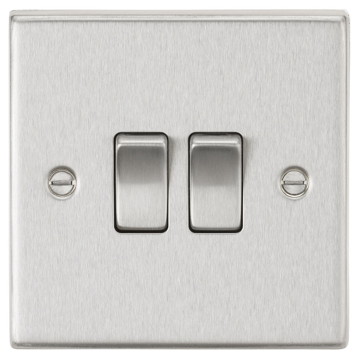 10AX 2 Gang 2 Way Square Edge Plate Light Switch - Brushed Chrome