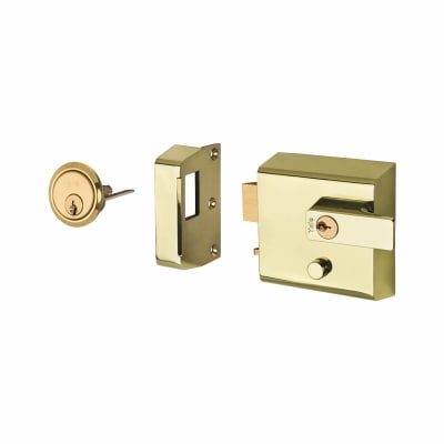 P1 Double Locking Nightlatch - 60mm Backset - Polished Brass Case/Cylinder
