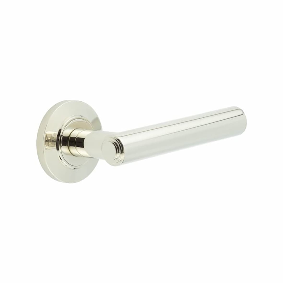 Polished Nickel Fire Rated Door Handles on Round Chamfered Rose - Richmond Range