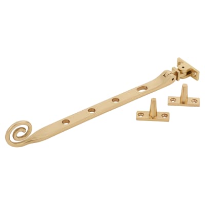 Open Curl Casement Window Stay - 10"/250mm Length - Polished Brass