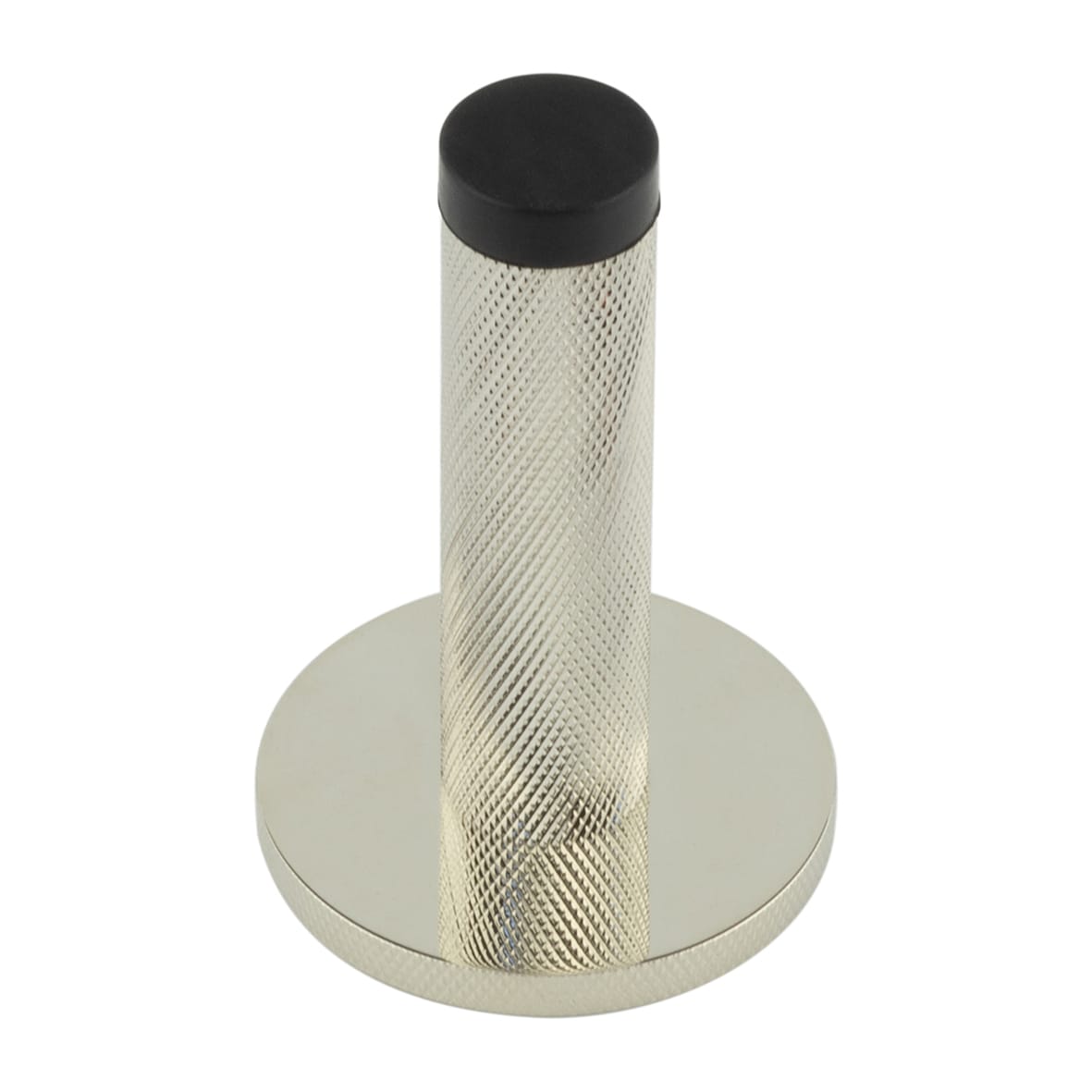 Knurled Door Stop on Knurled Rose - 76mm Projection - Polished Nickel