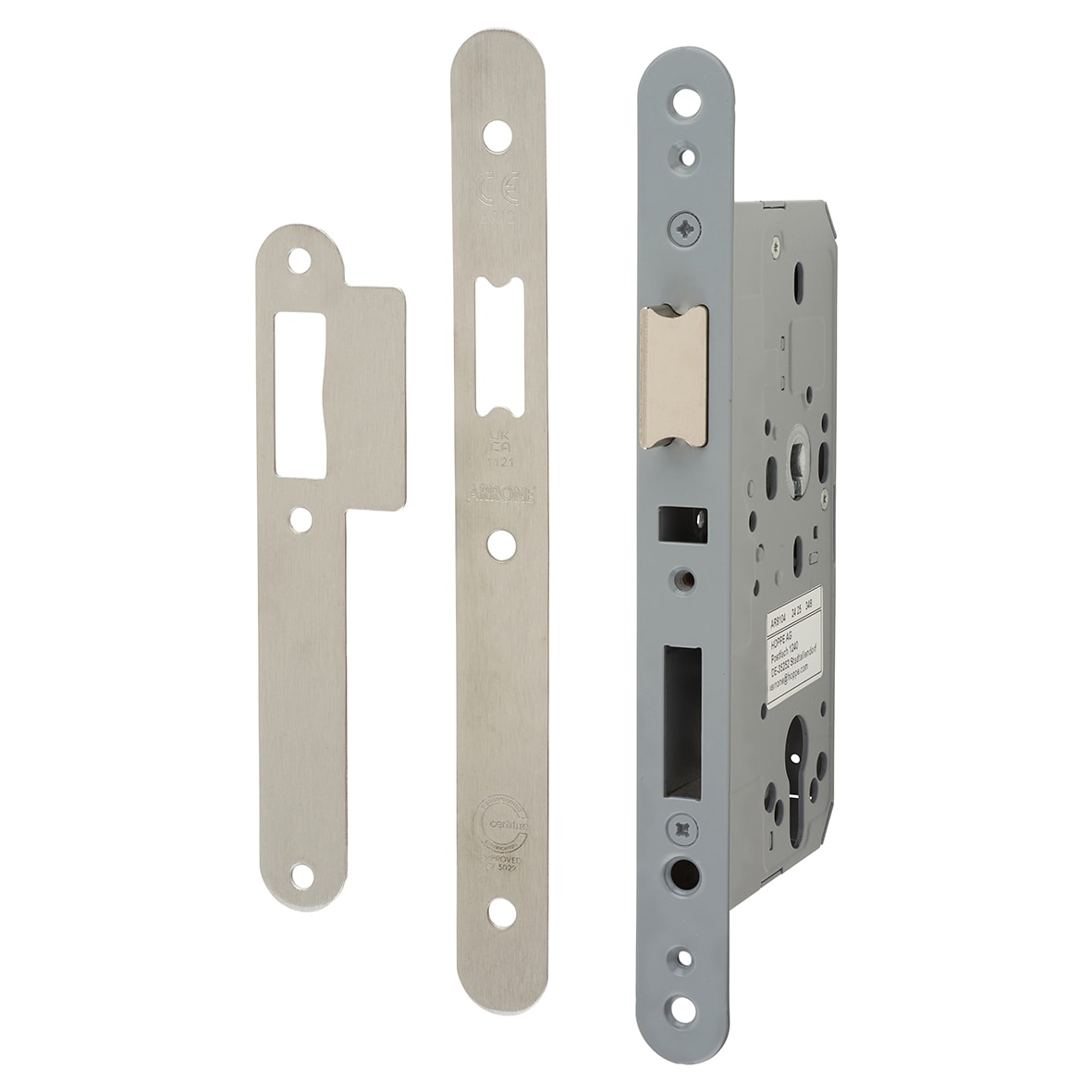 DIN Mortice Nightlatch - 88mm Case - 60mm Backset - Radius - Satin Stainless Steel