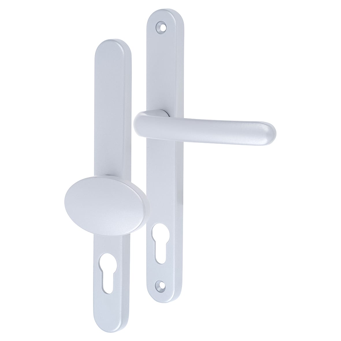 Premium Satin Silver uPVC Offset Multipoint Lever/Pad Door Handles - 92/62mm c/c - Balmoral Range