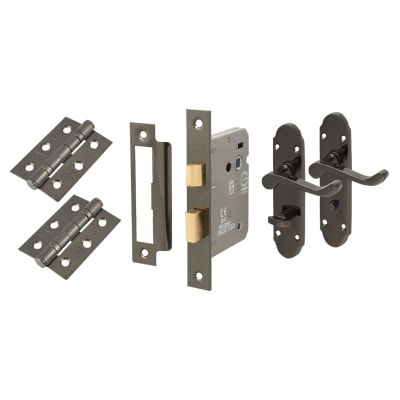 Black Nickel Victorian Summer Scroll Bathroom Lock Door Handles Pack