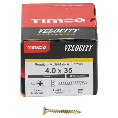 Velocity Pozi Countersunk Wood Screws - 4.0 x 35mm - Yellow Zinc - Pack of 200
