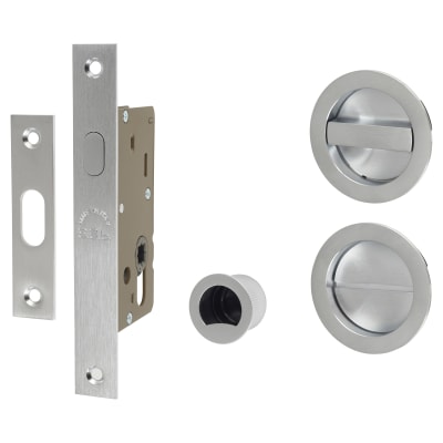 Round Flush Privacy Handle Set with Lock - Satin Chrome