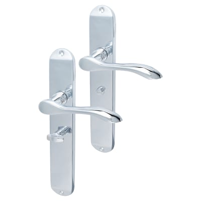 Polished Chrome Bathroom Door Handles - Long Plate - Altea Range - 240 x 41mm