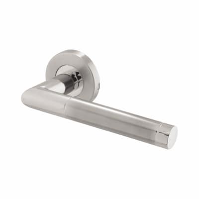 Satin/Polished Stainless Steel Door Handles on Round Rose - Duo 2 Range