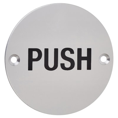 Push Door Sign - 75mm Diameter - Satin Aluminium
