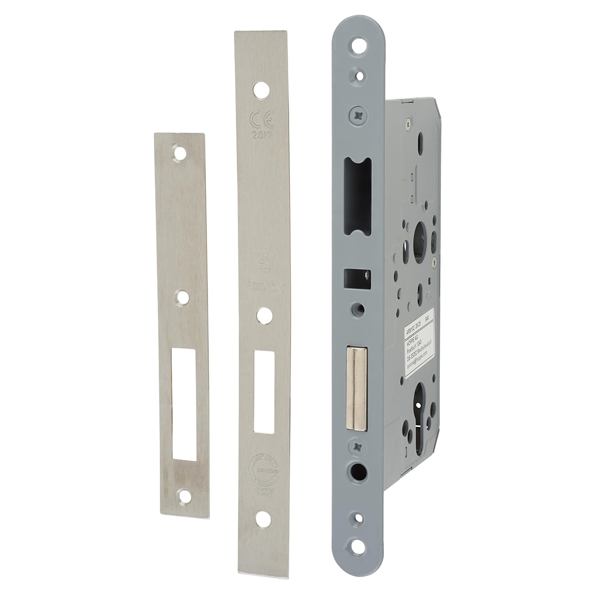DIN Upright Deadlock - 88mm Case - 60mm Backset - Square - Satin Stainless Steel