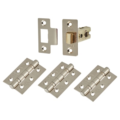 Tubular Latch Pack - 57mm Backset - 3 x Fire Rated Ball Bearing Hinges - Satin Nickel
