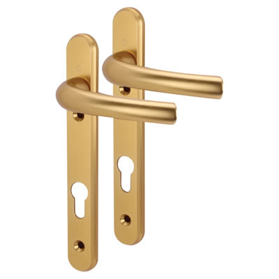 1710RH/3670N Gold uPVC Multipoint Door Handles - Short Plate - 92mm c/c - Tokyo Range
