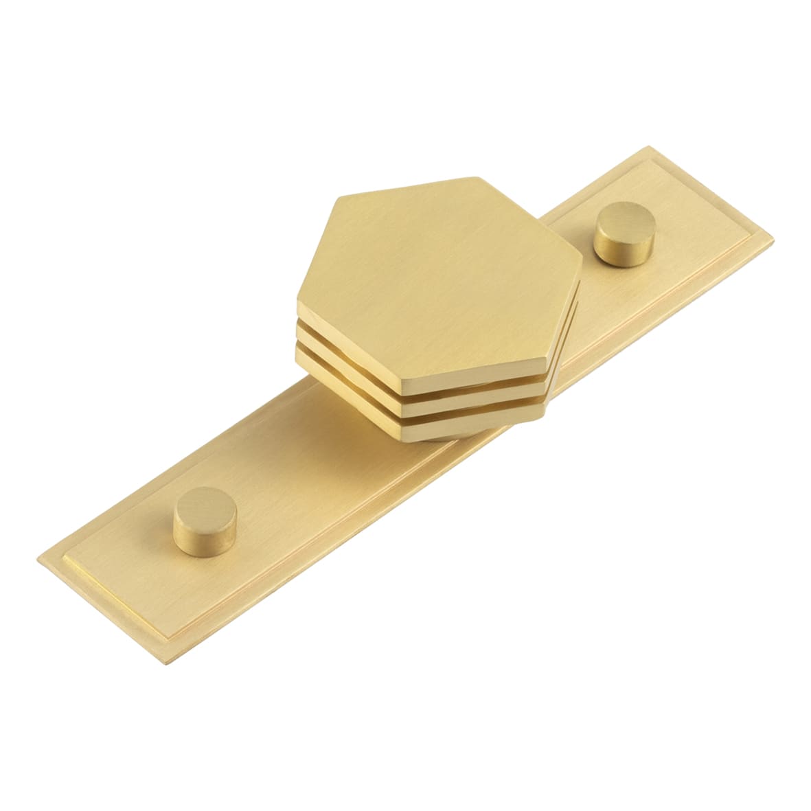 Nile Hex Cabinet Knob on Stepped Backplate - 40mm Diameter - Satin Brass