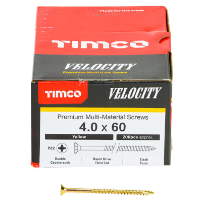Velocity Pozi Countersunk Wood Screws - 4.0 x 60mm - Yellow Zinc - Pack of 200