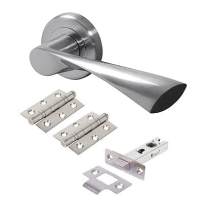 Satin/Polished Chrome Latch Door Handles on Rose Pack - Knightsbridge Range