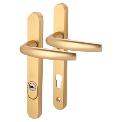 Gold uPVC Multipoint Door Handles - Short Plate - 92mm c/c - 44mm door