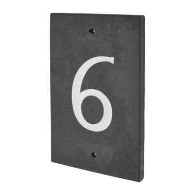Slate Screw Fix Door Numeral - 6 - 140 x 90mm - Polished Black