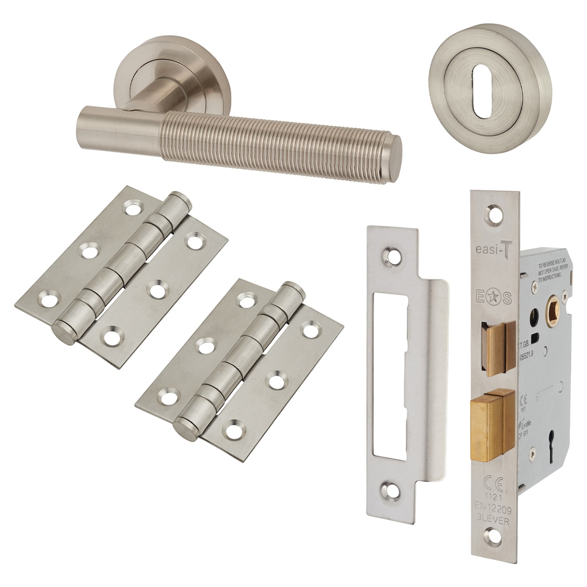 Satin Nickel Reeded 3 Lever Sashlock Door Handles Pack - Lily Range