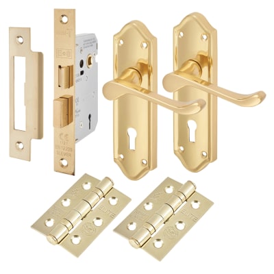 Polished Brass Scroll 3 Lever Sashlock Door Handles Pack - Ashmead Range