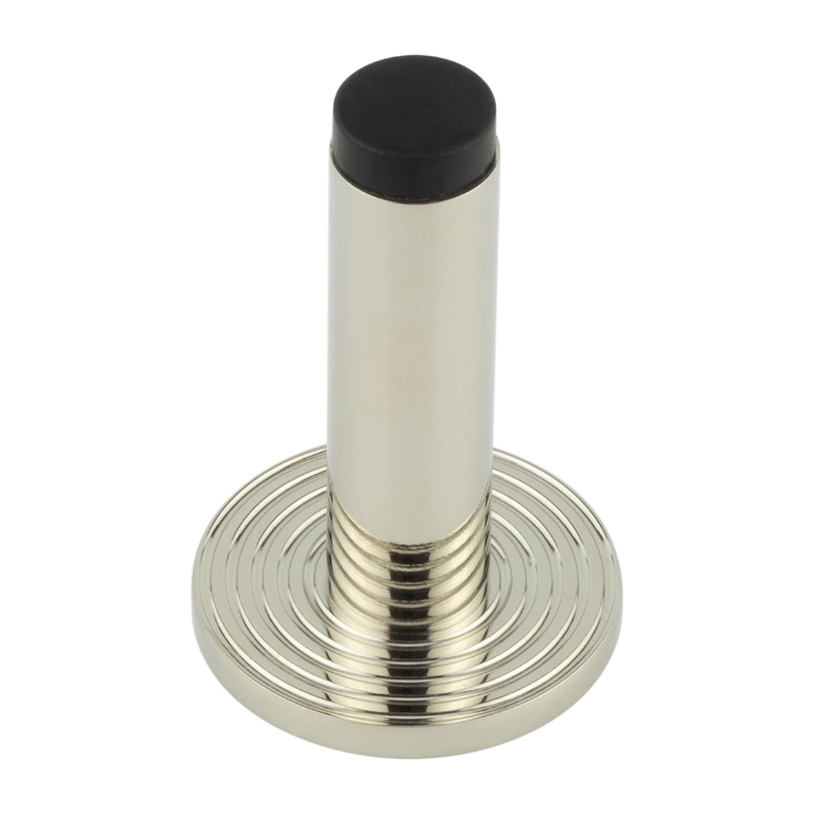 Plain Projection Door Stop on Reeded Rose - 76mm Projection - Polished Nickel