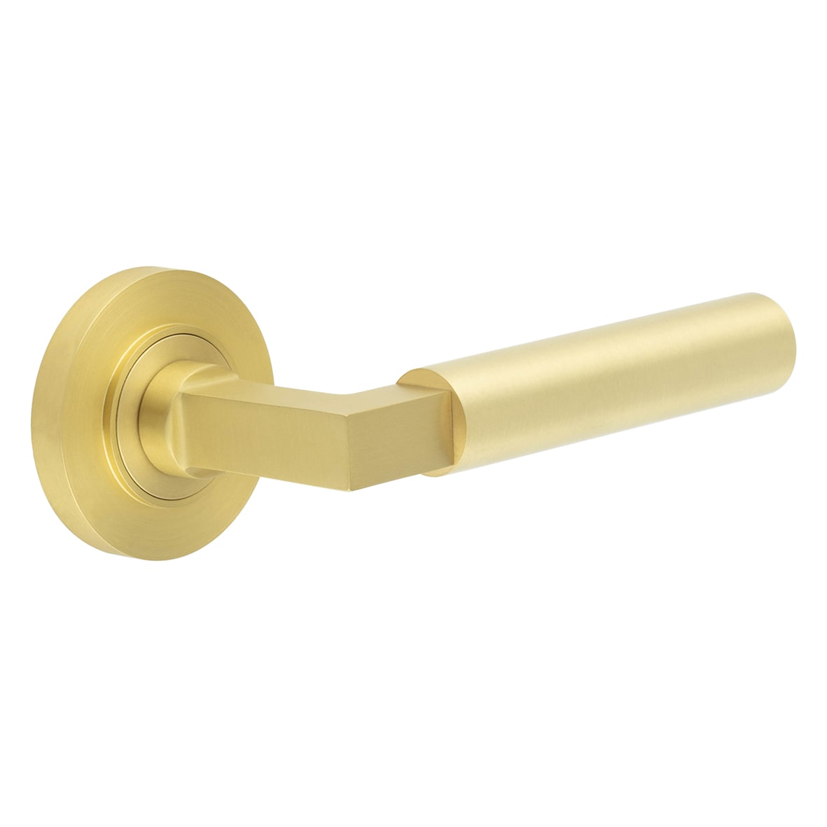 Satin Brass Fire Rated Door Handles on Round Rose - Westminster Range
