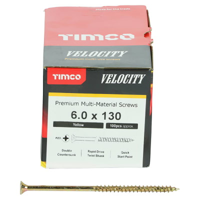 Velocity Pozi Countersunk Wood Screws - 6.0 x 130mm - Yellow Zinc - Pack of 100