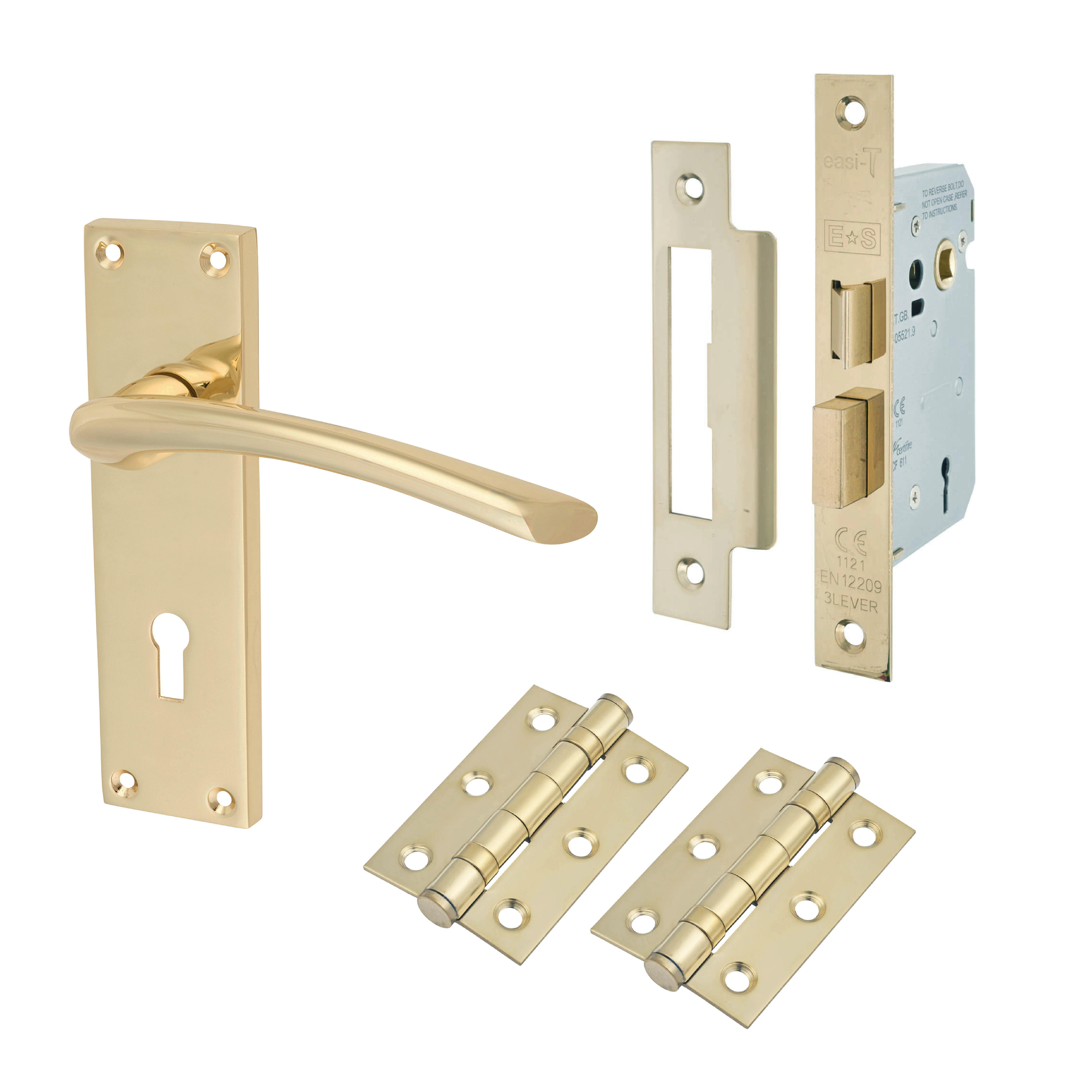 Polished Brass 3 Lever Sashlock Door Handles Pack - Rimini Range