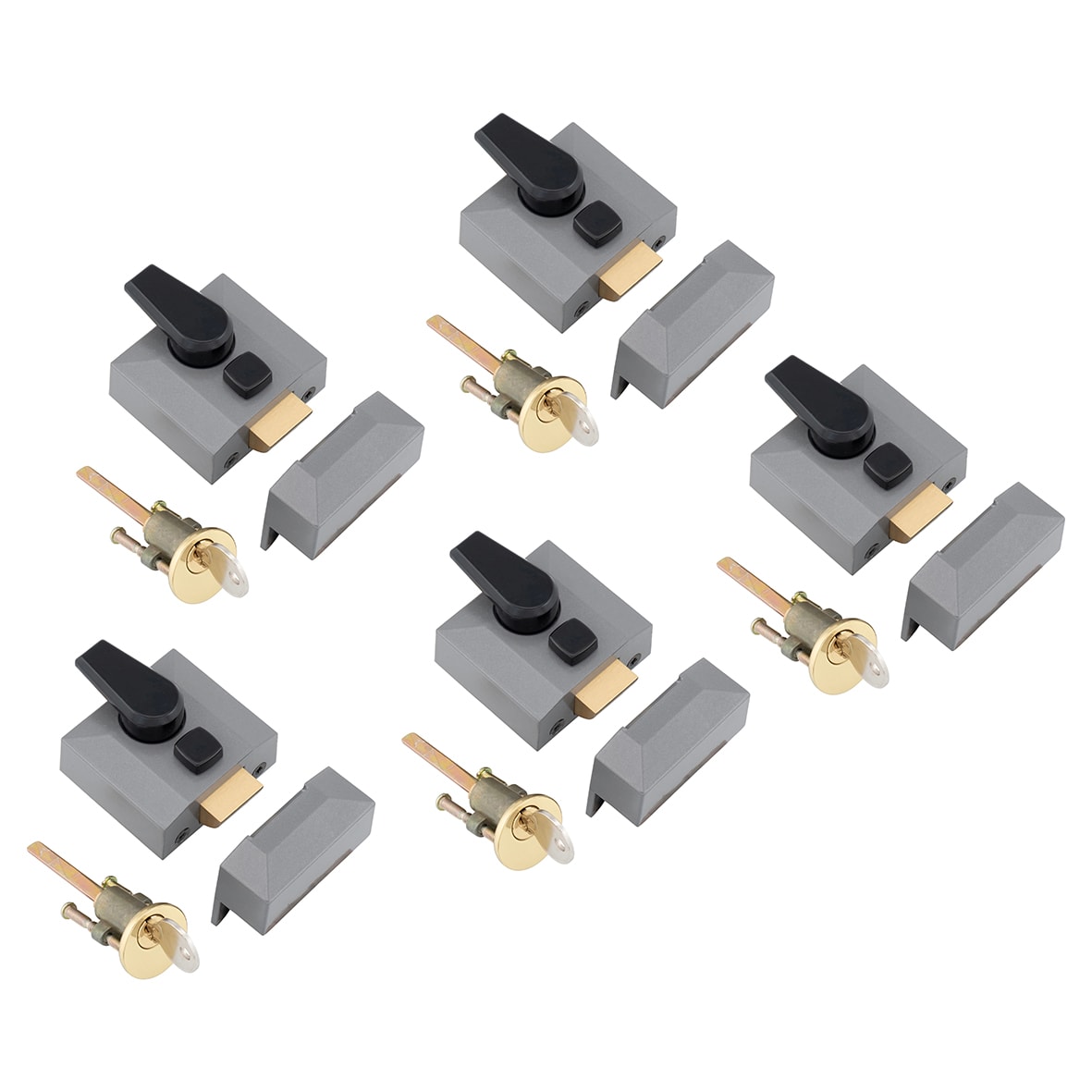 Deadlocking Nightlatch - 40mm Backset - Grey Case/Polished Brass Cylinder - Pack of 5