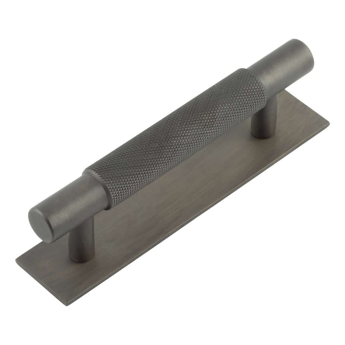 Taplow 18mm Knurled T-Bar Cabinet Pull Handle on Plain Backplate - 96mm c/c - Dark Bronze