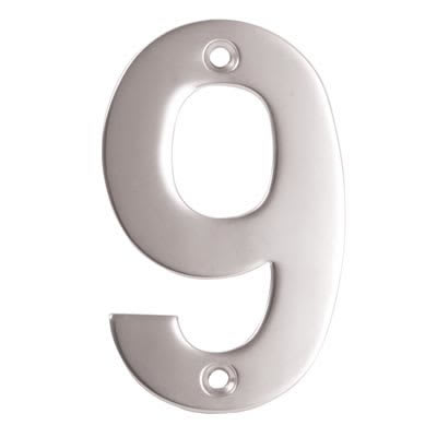 100mm Screw Fix Door Numeral - 9 - Satin Stainless Steel