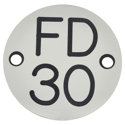 Fire Door Sign - Drilled - 50mm Diameter - Rigid Plastic - Silver