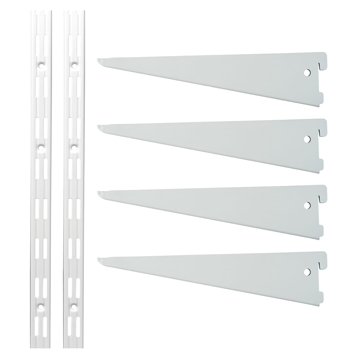 Twin Slot Shelving Kit - 2 x 1500mm Shelf Wall Uprights & 4 x 270mm Shelf Brackets - White