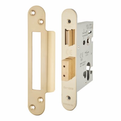 Architectural Bolt Through Euro Profile Sashlock - 78mm Case - 57mm Backset - Radius - PVD Brass