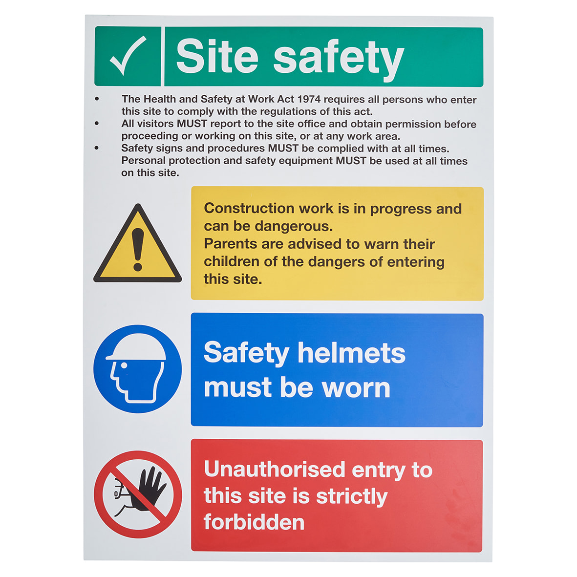 Site Safety Legal Text Sign - 600 x 800mm - Rigid Plastic 833071P