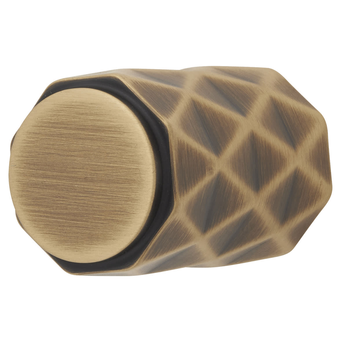 Diamond Cut Cylinder Cabinet Knob - 20mm Diameter - Antique Brass