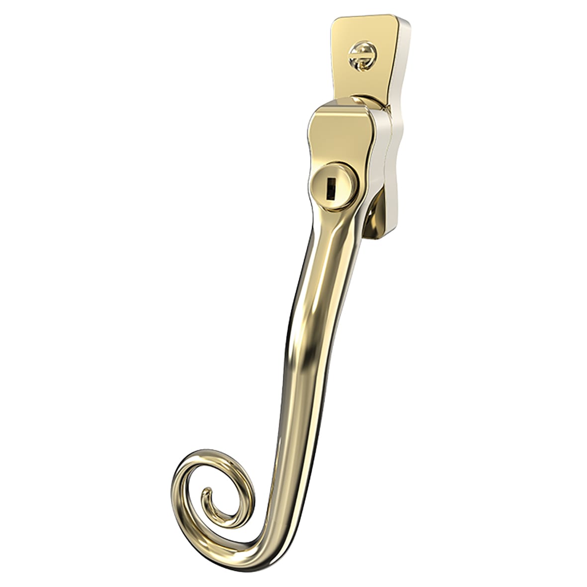 Heritage Monkey Tail Locking Espagnolette Casement Window Handle - Left Hand - Polished Gold