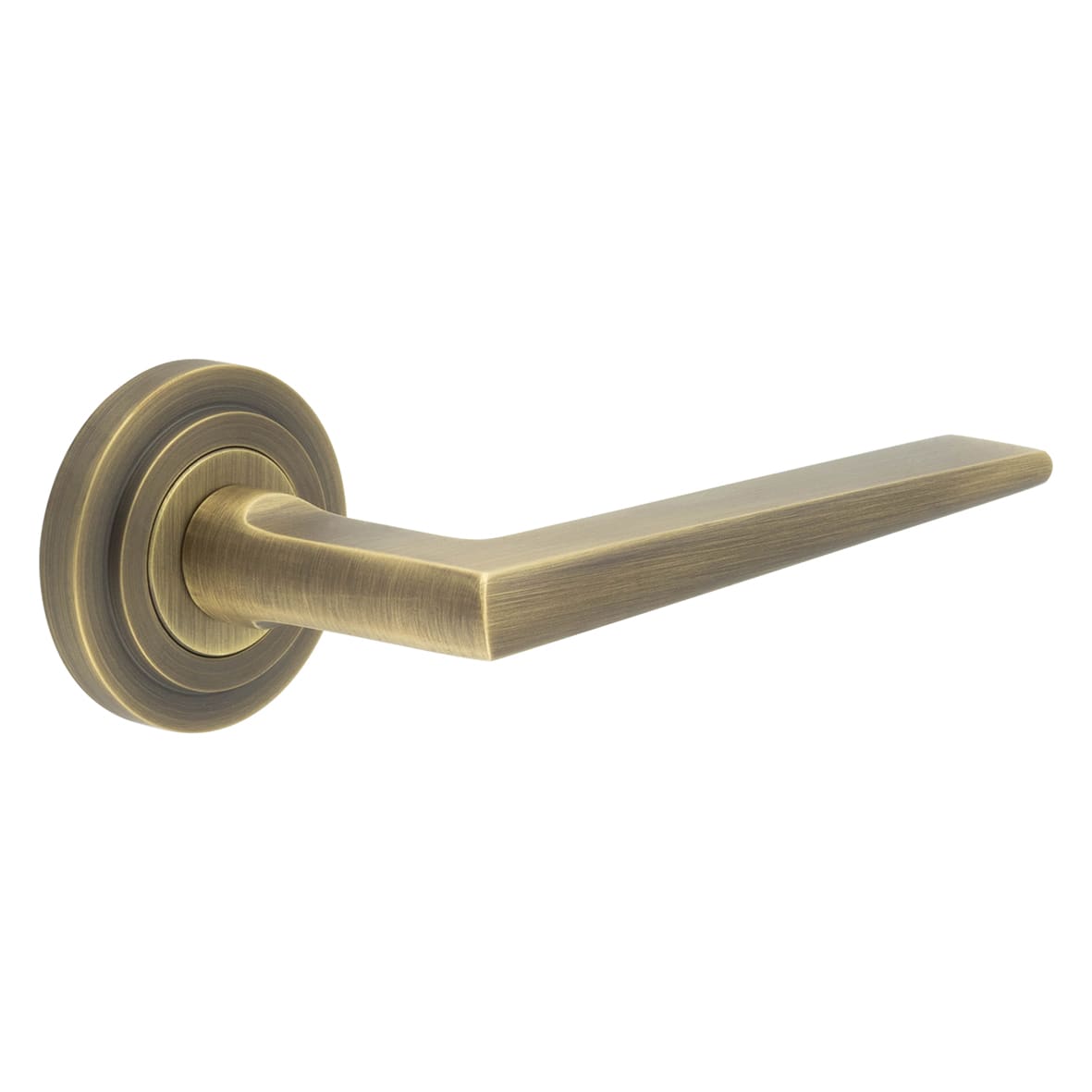 Antique Brass Fire Rated Door Handles on Round Stepped Rose - Mayfair Range