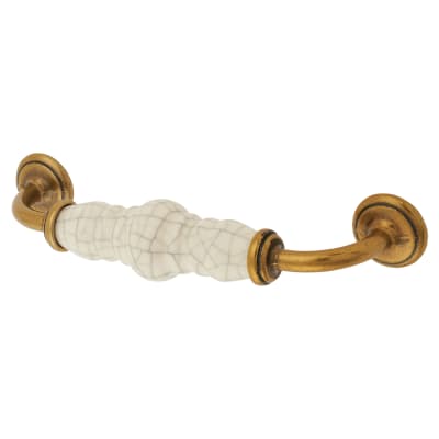 24mm Porcelain Crackle D-Bar Cabinet Pull Handle - 128mm Centres - Antique Brass