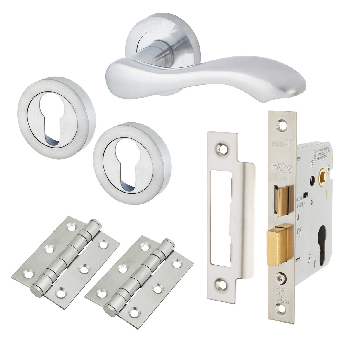 Satin Chrome Scroll Euro Lock Door Handles on Rose Pack - Scarlett Range