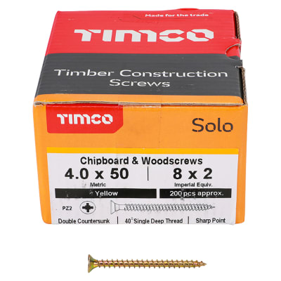 Solo Chippy Pozi Countersunk Wood Screws - 4.0 x 50mm - Yellow Zinc - Pack of 200