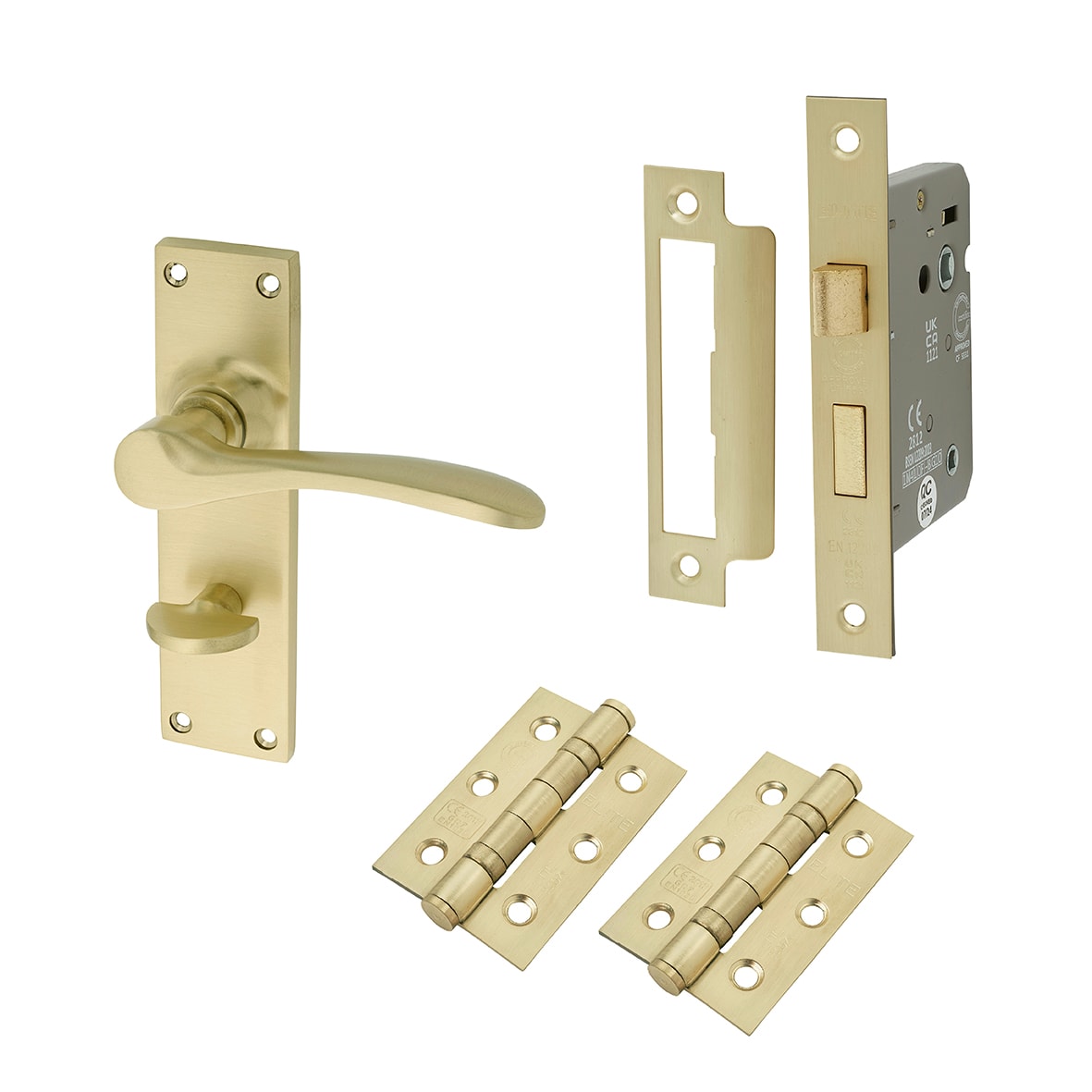 Satin Brass Bathroom Lock Door Handles Pack - Buckingham Range