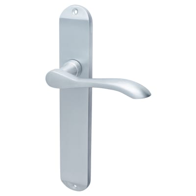 Satin Chrome Latch Door Handles - Long Plate - Altea Range - 240 x 41mm